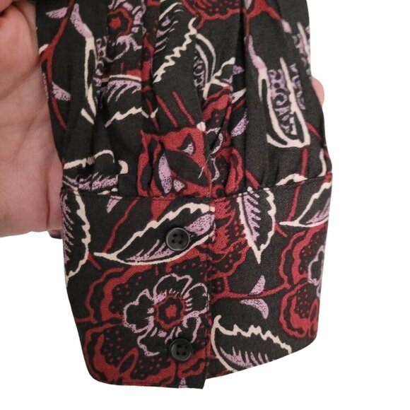 Hinge Black Coal Indigo Floral V-Neck Blouse Top Womens Size M Long Sleeve NWT - Picture 5 of 8